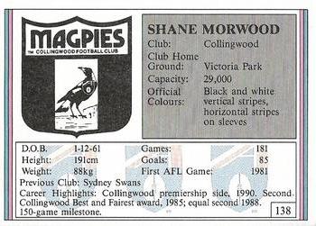 1992 AFL Regina #138 Shane Morwood Back
